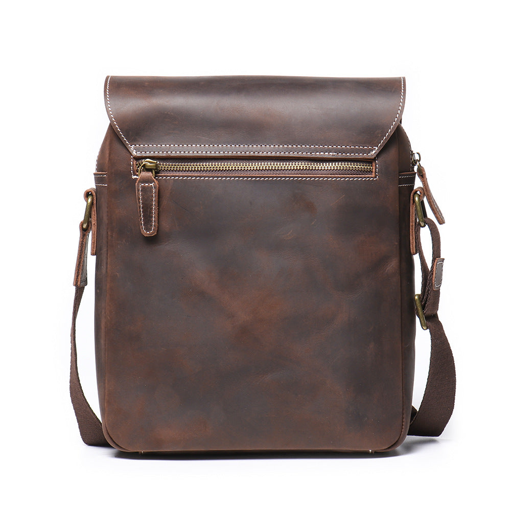 Best DEEPKEE Brown Leather Vertical Side Bag Courier Bag Messenger Bag 30023