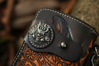 Handmade Leather Blood Moon Shen Ghost Warrior Biker Chain Wallet #5397