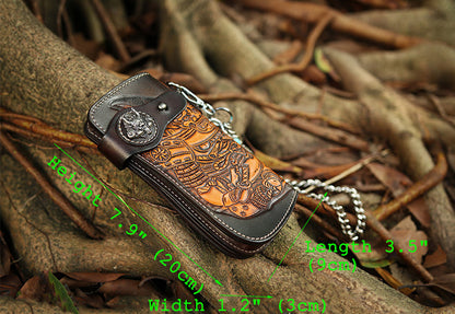 Handmade Leather Blood Moon Shen Ghost Warrior Biker Chain Wallet #5397