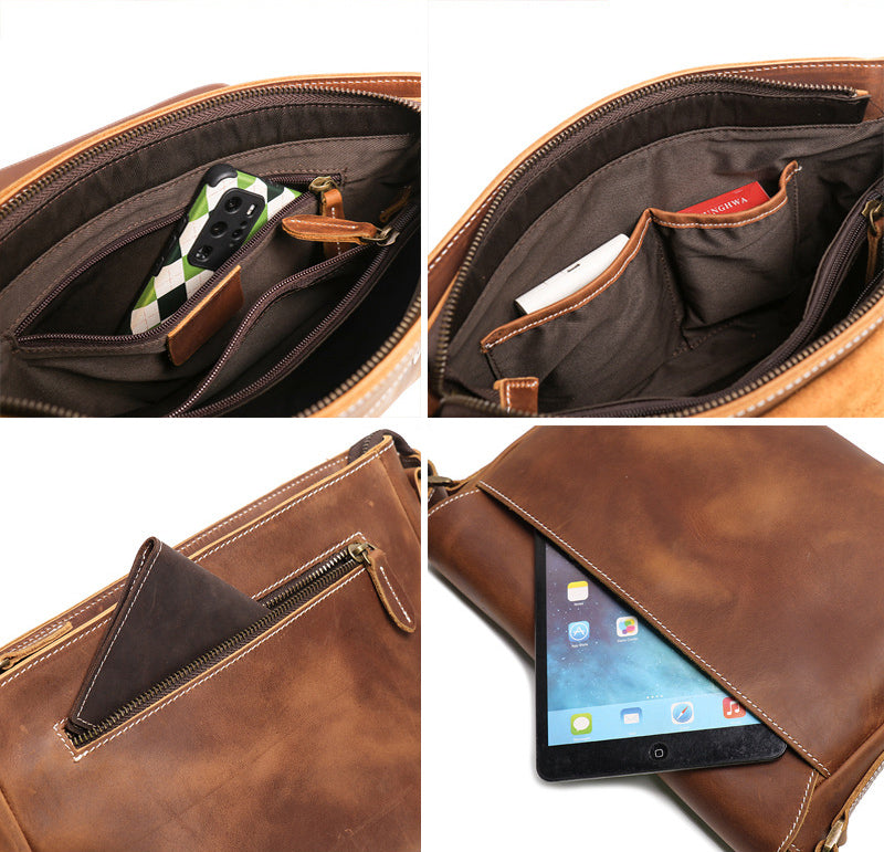 BASIS COWHIDE LEATHER MESSENGER BAG #30166