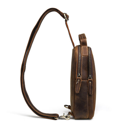 DEEPKEE tan leather crossbody sling bag 9915