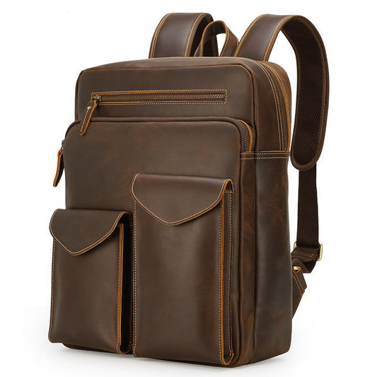 DEEPKEE Handcrafted Leather Commuter Cowhide Backpack #P3594BSD