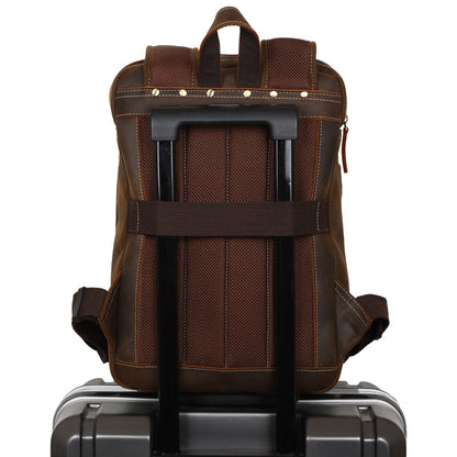 DEEPKEE Handcrafted Leather Commuter Cowhide Backpack #P3594BSD