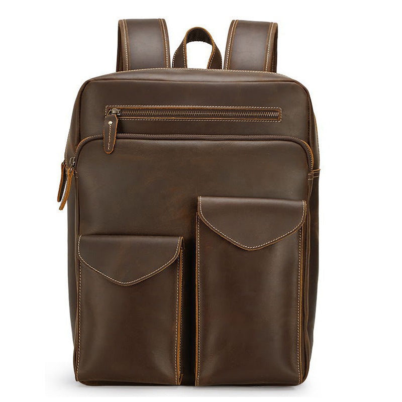 DEEPKEE Handcrafted Leather Commuter Cowhide Backpack #P3594BSD