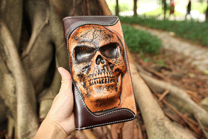 Handmade Leather Skull Death Tooled Long Wallet #5248