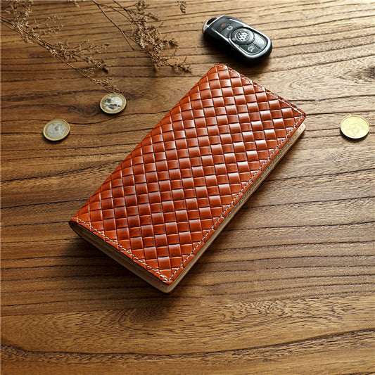 Handmade Vegetable Tanned Cowhide Men's Woven Leather Wallet #125_11