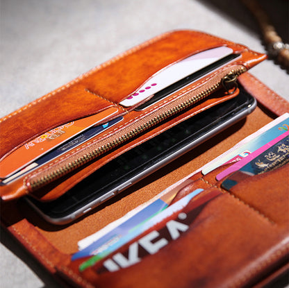 DEEPKEE Multi-pockets Tanned Leather Notecase Card Slots #BR5091