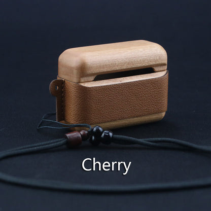 Wooden with Leather AirPods Pro Case Cover with Clip Strap #20301