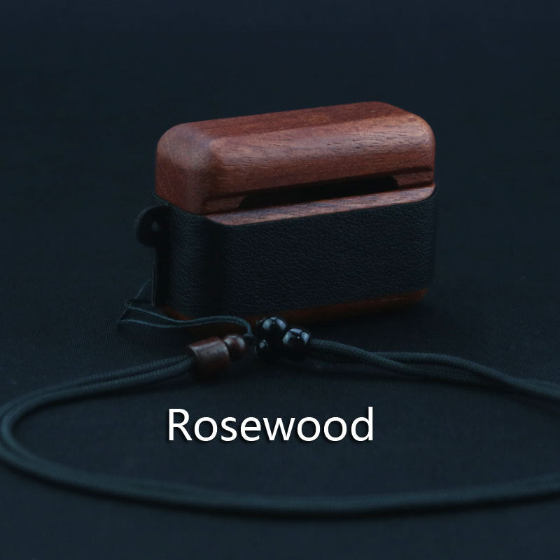 Wooden with Leather AirPods Pro Case Cover with Clip Strap #20301