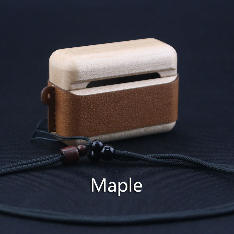 Wooden with Leather AirPods Pro Case Cover with Clip Strap #20301