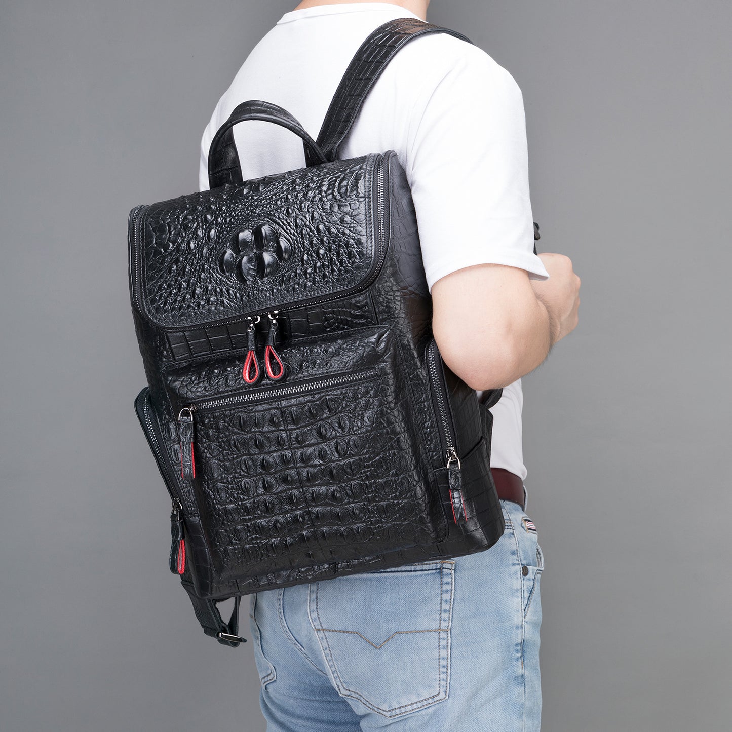 DEEPKEE real LEATHER Crocodile Design Style Cowhide Backpack #1269