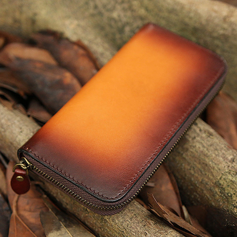 Deepkee Handcrafted Color Gradient Leather Long Wallet #5415