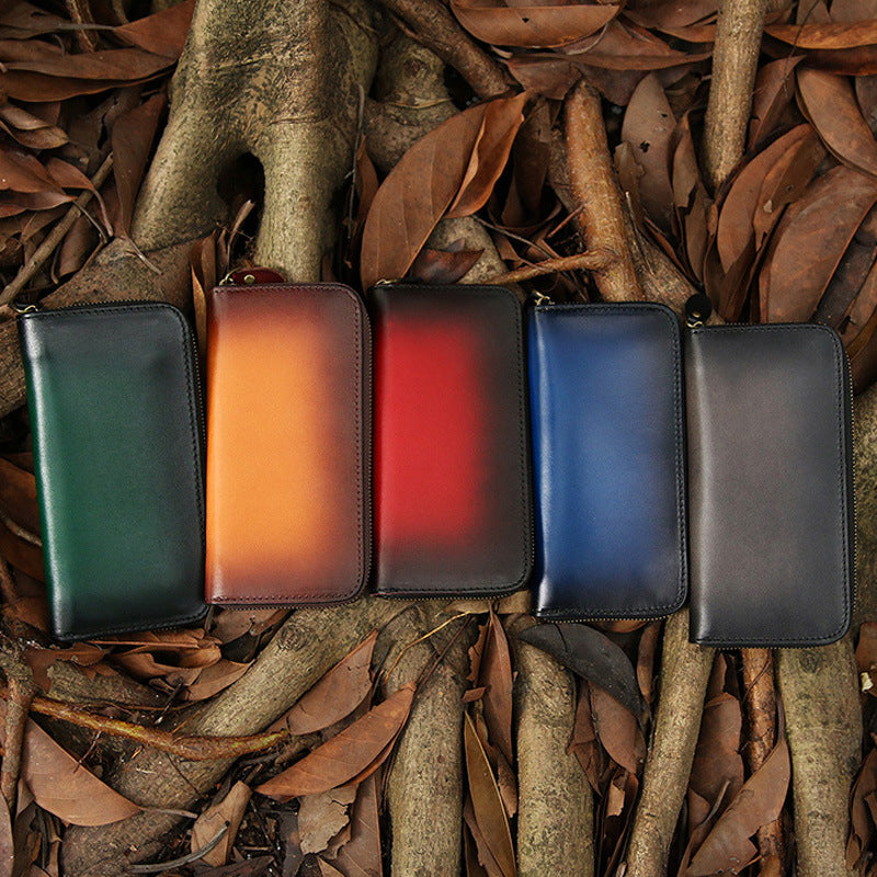 Deepkee Handcrafted Color Gradient Leather Long Wallet #5415