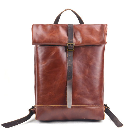 Deepkee Handmade Leather Outdoor Roll-Top Backpack #5141