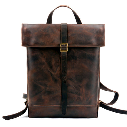 Deepkee Handmade Leather Outdoor Roll-Top Backpack #5141