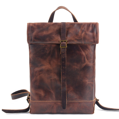 Deepkee Handmade Leather Outdoor Roll-Top Backpack #5141