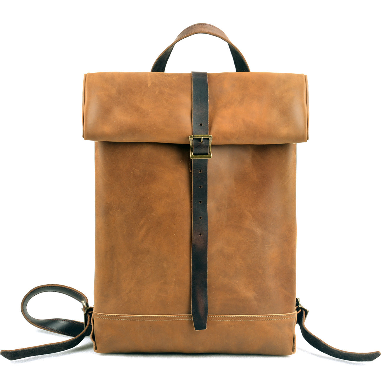 Deepkee Handmade Leather Outdoor Roll-Top Backpack #5141