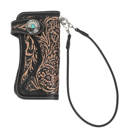 Deepkee Handmade Tooled Leather Floral Biker Wallet Chain 81665