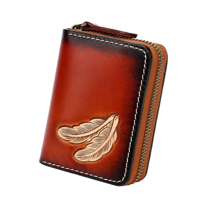 Deepkee Leather Feather Totem Card Holder/Wallet #0926