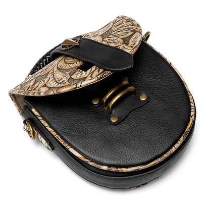 Deepkee Niche Designs Cowhide Shoulder Messenger Embossed Bag #ZPBG188BK