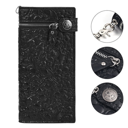 Studded Punk Religious Gothic Skulls Embossed Bifold Chain Wallet #579617