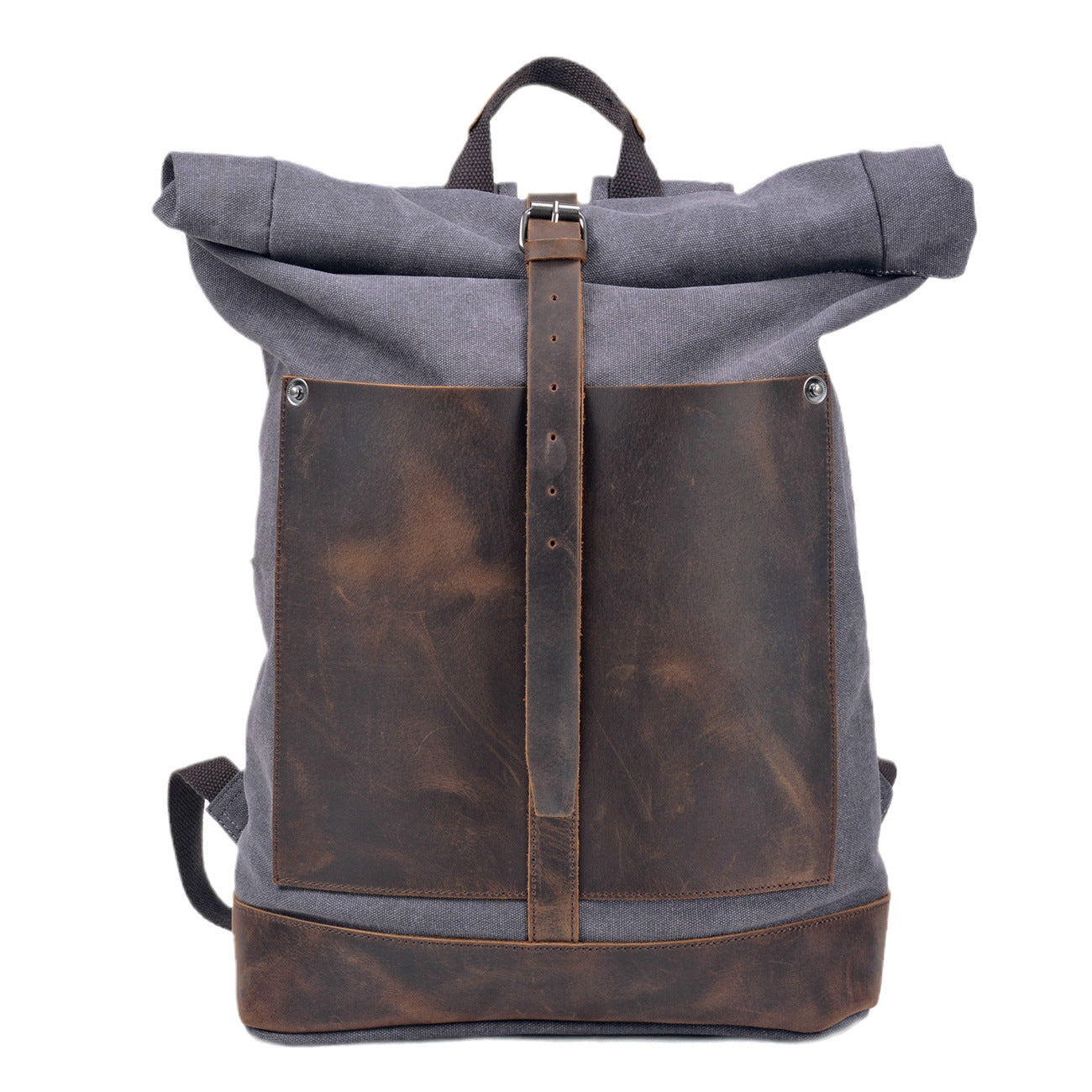 Deepkee®handmade Canvas&leather Roll Top Expansion Backpack No.5118