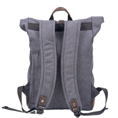 Deepkee®handmade Canvas&leather Roll Top Expansion Backpack No.5118