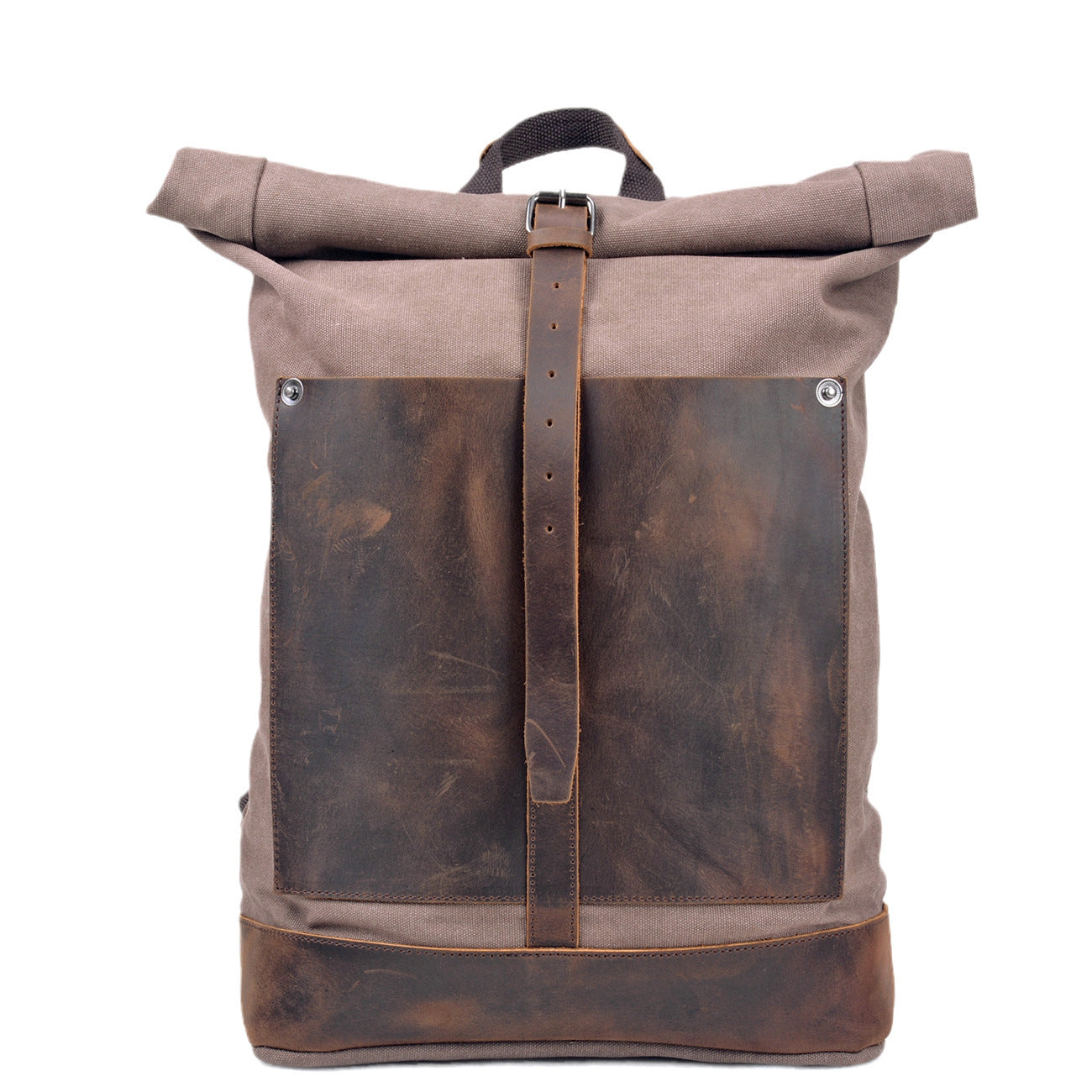 Deepkee®handmade Canvas&leather Roll Top Expansion Backpack No.5118