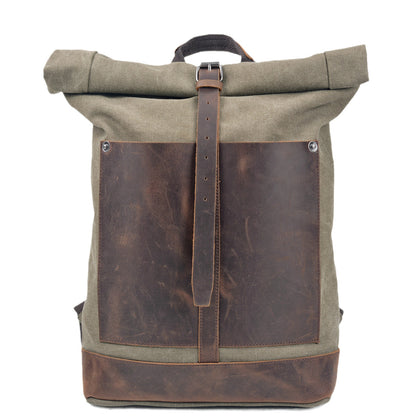 Deepkee®handmade Canvas&leather Roll Top Expansion Backpack No.5118