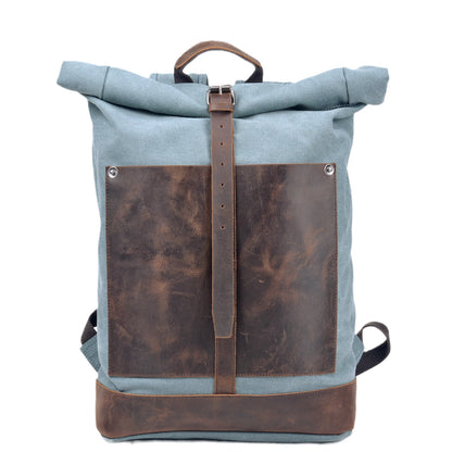 Deepkee®handmade Canvas&leather Roll Top Expansion Backpack No.5118