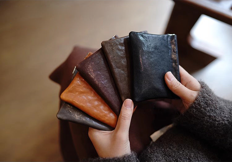 Handcrafted Leather Coin Purse & Card Organizer Wallet #D80591