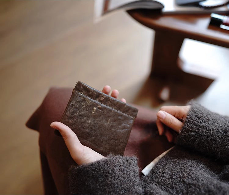 Handcrafted Leather Coin Purse & Card Organizer Wallet #D80591