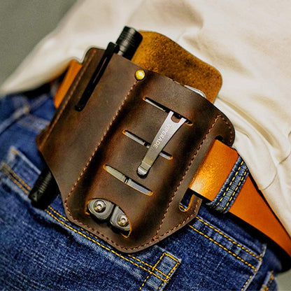 Leather Pocket Retro Flashlight Holster Knife Leather Belt Pouch Sheath Tactical Pen Holder #50263