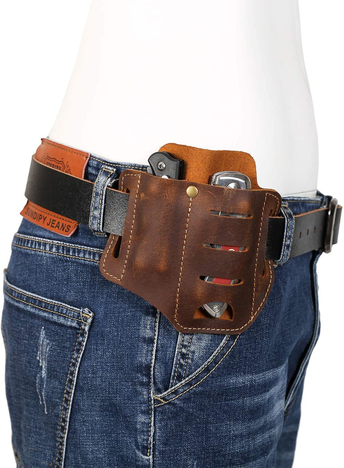 Leather Pocket Retro Flashlight Holster Knife Leather Belt Pouch Sheath Tactical Pen Holder #50263