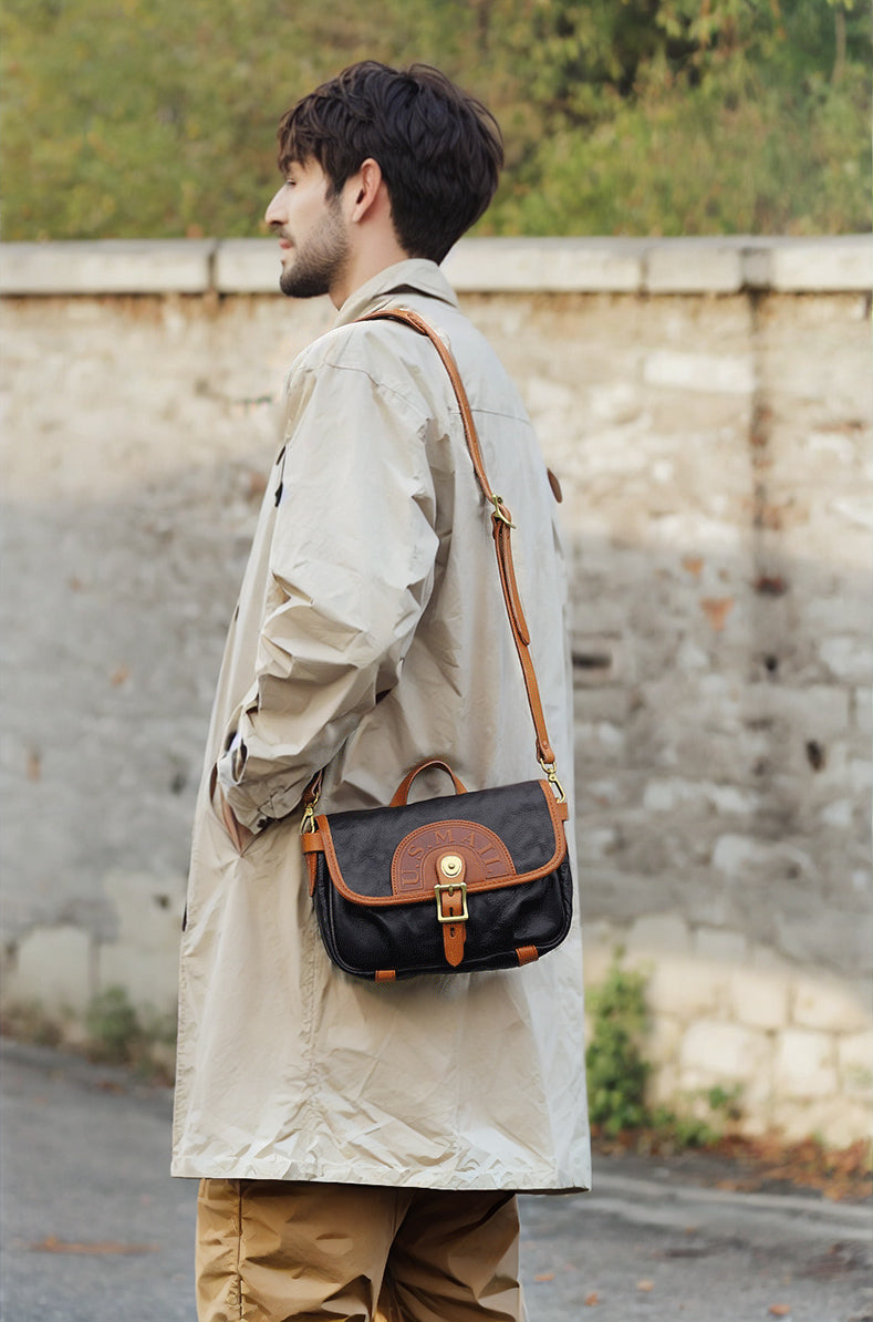 DEEPKEE LEATHER Literary Style Pleated, Vintage Messenger Bag No.190670