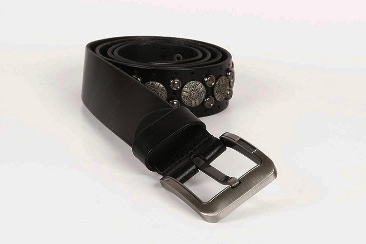 Navel nailhead vegetable tanned cowhide belt #211224