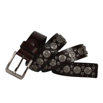 Navel nailhead vegetable tanned cowhide belt #211224