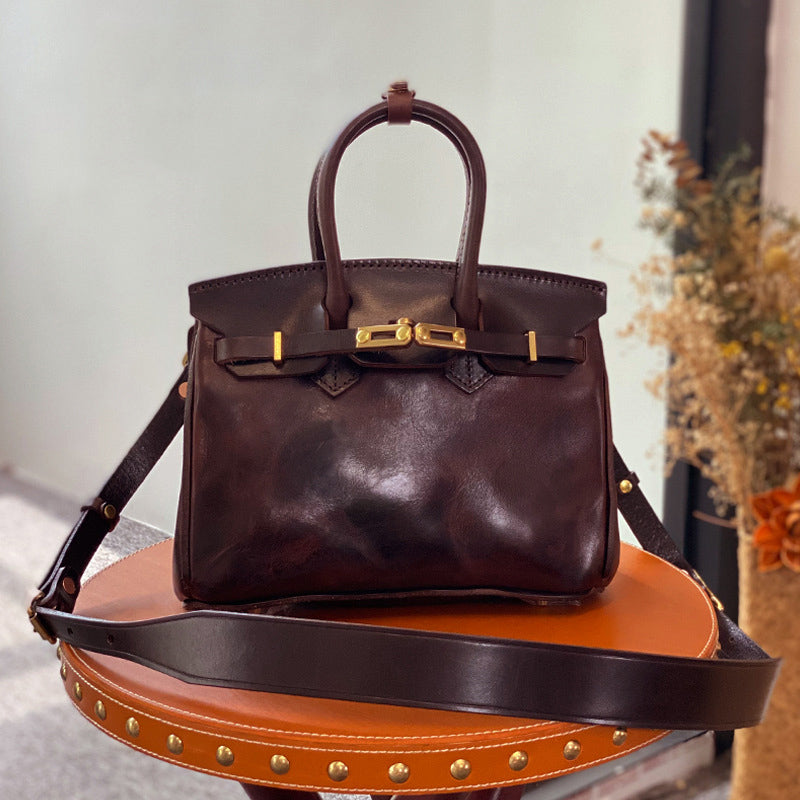 this is deepkee handmade leather The Oil-wax Cowhide Faux Replic Birkin 25 Bag #BR6315