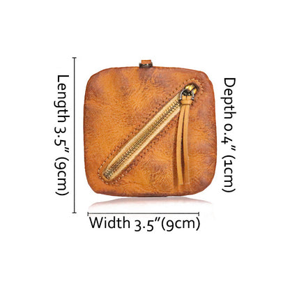 Cowhide vegetable tanned leather simple compact zipper coin purse organizer #SG123