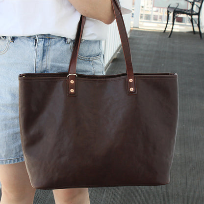 Vegetable Tanned Leather Cowhide Large Capacity Shopping Shoulder Bag KM-5276