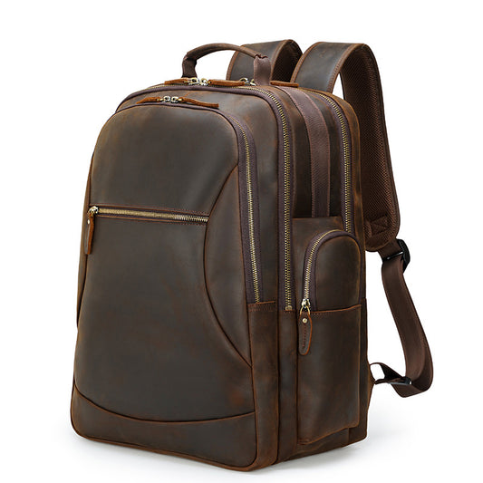 Deepkee Full-grain Leather Large Capacity Travel Cowhide Backpack #3709