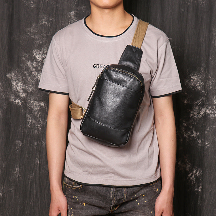 Bud Leather Casual Sling Bag with Canvas Strap No.3396