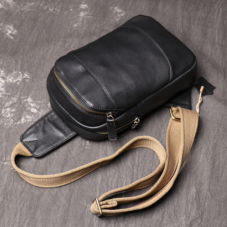 Bud Leather Casual Sling Bag with Canvas Strap No.3396