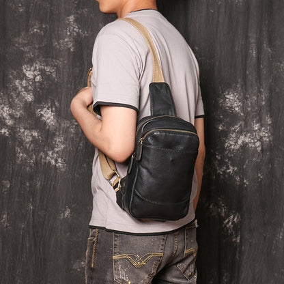 Bud Leather Casual Sling Bag with Canvas Strap No.3396