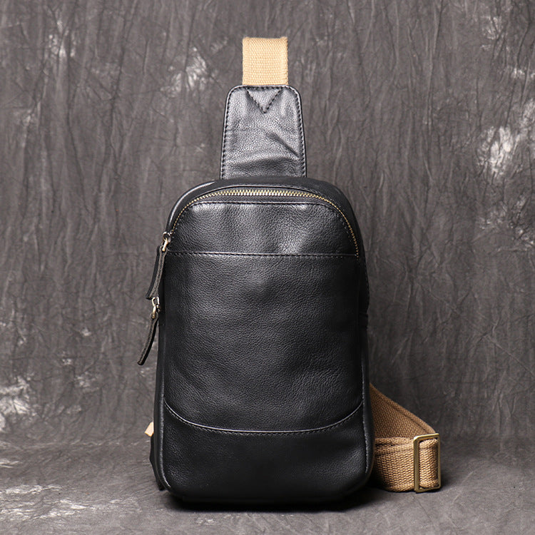 Bud Leather Casual Sling Bag with Canvas Strap No.3396