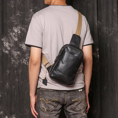 Bud Leather Casual Sling Bag with Canvas Strap No.3396