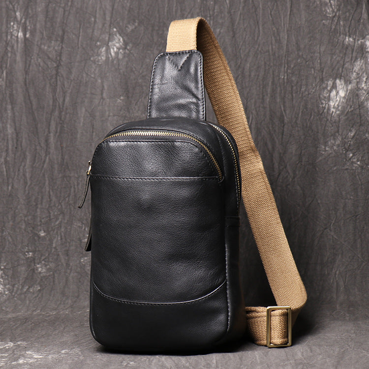 Bud Leather Casual Sling Bag with Canvas Strap No.3396