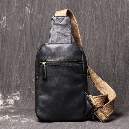 Bud Leather Casual Sling Bag with Canvas Strap No.3396