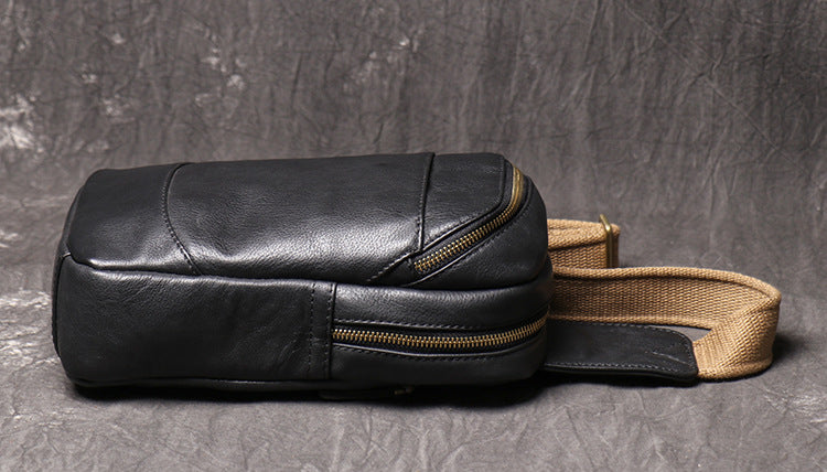 Bud Leather Casual Sling Bag with Canvas Strap No.3396