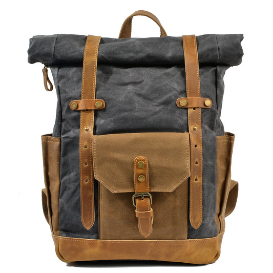 Deepkee Leather-Canvas Outdoor Travel Backpack # 9108